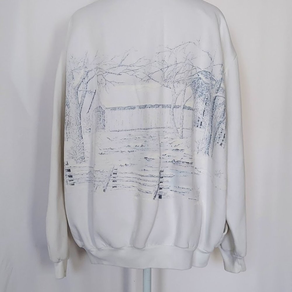 Art Unlimited Womens Collared Long Sleeve Sweatshirt Snow Cabin Blue White XL - Picture 5 of 8